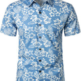 Aloha Short Sleeve Shirt in Blue Tropical Floral Pattern for Men