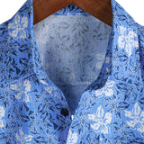 Cotton Shirt in Tropical Floral Pattern for Men with Short Sleeves