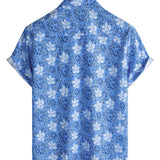 Cotton Shirt in Tropical Floral Pattern for Men with Short Sleeves