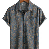 Men's Cotton Paisley Floral Vintage Retro 70s Button-Up Short Sleeve Beach Shirt