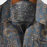 Men's Cotton Paisley Floral Vintage Retro 70s Button-Up Short Sleeve Beach Shirt