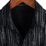 Men's Short Sleeve Cotton Shirt with Pocket in Black Stripes, Breathable