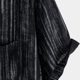 Men's Short Sleeve Cotton Shirt with Pocket in Black Stripes, Breathable