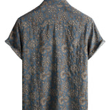 Men's Cotton Paisley Floral Vintage Retro 70s Button-Up Short Sleeve Beach Shirt