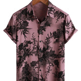 Pink Short Sleeve Cotton Shirt with Hawaiian Flowers for Men from Bamboo