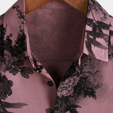 Pink Short Sleeve Cotton Shirt with Hawaiian Flowers for Men from Bamboo