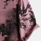 Pink Short Sleeve Cotton Shirt with Hawaiian Flowers for Men from Bamboo