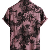 Pink Short Sleeve Cotton Shirt with Hawaiian Flowers for Men from Bamboo