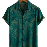 Men's Short Sleeve Floral Pattern Cotton Shirt, Breathable for Summer