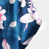 Casual Short Sleeve Floral Pattern Shirt for Men, Buttons, Lapel Collar, Navy Blue, Summer