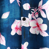 Casual Short Sleeve Floral Pattern Shirt for Men, Buttons, Lapel Collar, Navy Blue, Summer