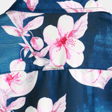 Casual Short Sleeve Floral Pattern Shirt for Men, Buttons, Lapel Collar, Navy Blue, Summer