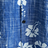 Men's Short Sleeve Cotton Hawaiian Shirt with Blue Floral Pattern