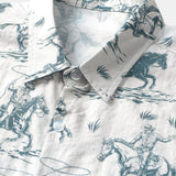 Men's Cotton Shirt with Horse Pattern, Buttoned, Short Sleeve for Summer