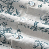 Men's Cotton Shirt with Horse Pattern, Buttoned, Short Sleeve for Summer