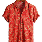 Men's Retro 70s Floral Cotton Shirt, Green, Summer, Beach, Boho, Short Sleeve