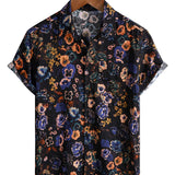 Short Sleeve Cotton Boho Style Shirt with Floral Pattern for Men