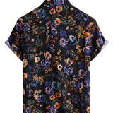 Short Sleeve Cotton Boho Style Shirt with Floral Pattern for Men