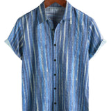 Short Sleeve Retro Style Blue Striped Shirt for Men