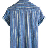 Short Sleeve Retro Style Blue Striped Shirt for Men