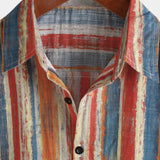 Men's Casual Retro Cotton Shirt in Colorful Stripes with Short Sleeves
