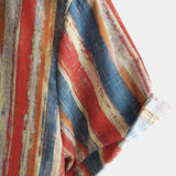 Men's Casual Retro Cotton Shirt in Colorful Stripes with Short Sleeves
