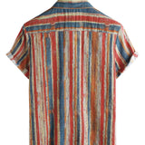 Men's Casual Retro Cotton Shirt in Colorful Stripes with Short Sleeves