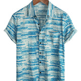 Men's Short Sleeve Vintage Cotton Shirt in Blue