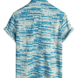 Men's Short Sleeve Vintage Cotton Shirt in Blue