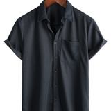 Summer Cotton Short Sleeve Button-Up Shirt for Men, Casual Style, Loose Fit, Beach