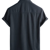 Summer Cotton Short Sleeve Button-Up Shirt for Men, Casual Style, Loose Fit, Beach