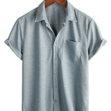 Summer Cotton Short Sleeve Button-Up Shirt for Men, Casual Style, Loose Fit, Beach