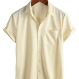 Summer Cotton Short Sleeve Button-Up Shirt for Men, Casual Style, Loose Fit, Beach