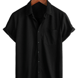 Summer Cotton Short Sleeve Button-Up Shirt for Men, Casual Style, Loose Fit, Beach