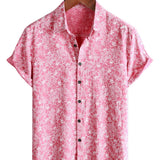 Men's Short Sleeve Hawaiian Shirt with Buttons in Pink