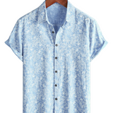 Men's Short Sleeve Cotton Hawaiian Shirt with Button, Light Blue