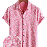 Men's Short Sleeve Hawaiian Shirt with Buttons in Pink