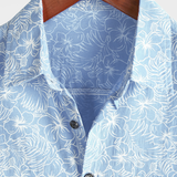 Men's Short Sleeve Cotton Hawaiian Shirt with Button, Light Blue