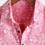 Men's Short Sleeve Hawaiian Shirt with Buttons in Pink