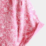Men's Short Sleeve Hawaiian Shirt with Buttons in Pink