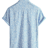 Men's Short Sleeve Cotton Hawaiian Shirt with Button, Light Blue