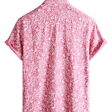 Men's Short Sleeve Hawaiian Shirt with Buttons in Pink