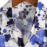 Men's Cotton Retro Blue Floral Shirt for Summer with Short Sleeves