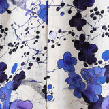 Men's Cotton Retro Blue Floral Shirt for Summer with Short Sleeves