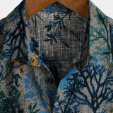 Men's Short Sleeve Cotton Retro Floral Pattern Shirt, Breathable
