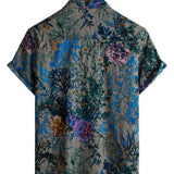 Men's Short Sleeve Cotton Retro Floral Pattern Shirt, Breathable