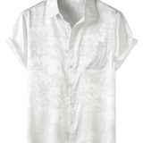 Men's Short Sleeve Satin Jersey Shirt with Floral Print