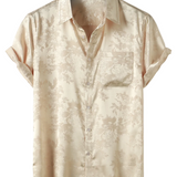 Men's Short Sleeve Satin Jersey Shirt with Floral Print