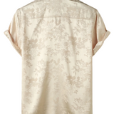 Men's Short Sleeve Satin Jersey Shirt with Floral Print