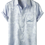 Men's Short Sleeve Satin Jersey Shirt with Floral Print